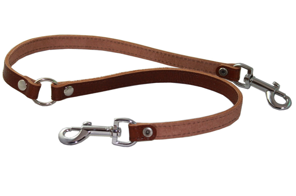 [Australia] - Genuine Leather Double Dog Leash - Two Dog Coupler (Brown, Small: 15" Long by 1/2" Wide) 