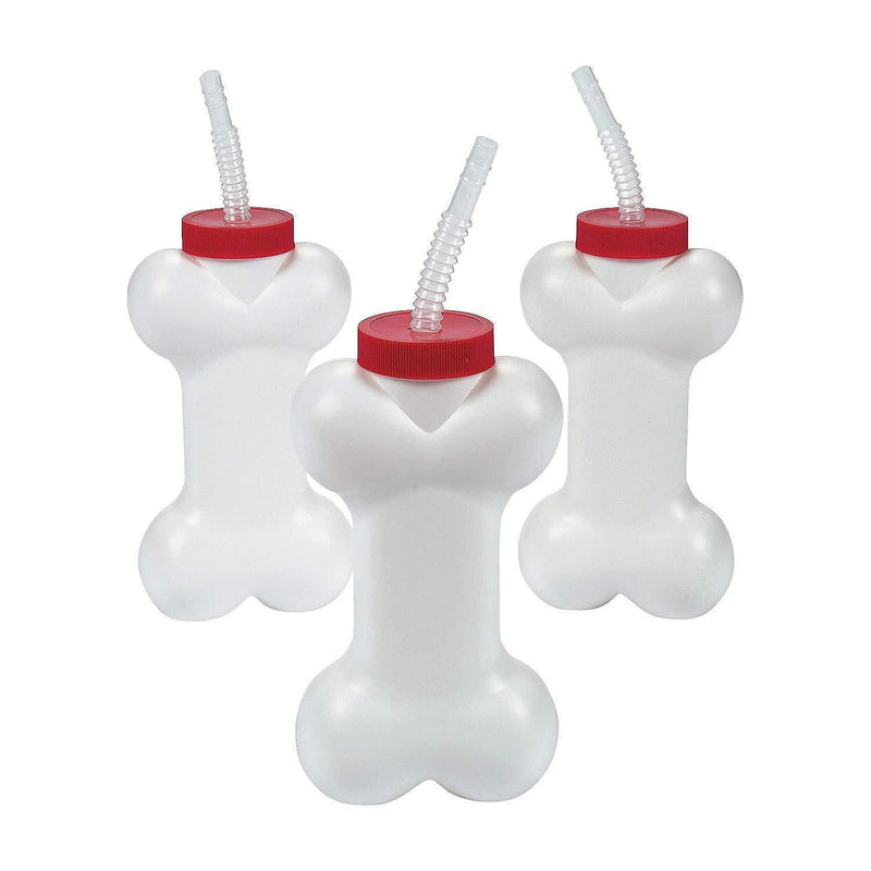 [Australia] - Dog Bone Cups with Straw (set of 12) 14 oz - Puppy Party Supplies 