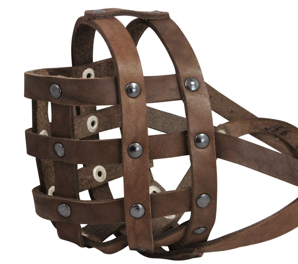 [Australia] - Real Leather Dog Basket Muzzle #112 Brown (Circumference 13", Snout Length 3") English Bulldog, Boxer 