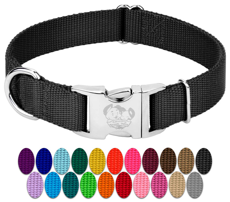 Country Brook Design - Vibrant 26 Color Selection - Premium Nylon Dog Collar with Metal Buckle Small (Pack of 1) Black - PawsPlanet Australia
