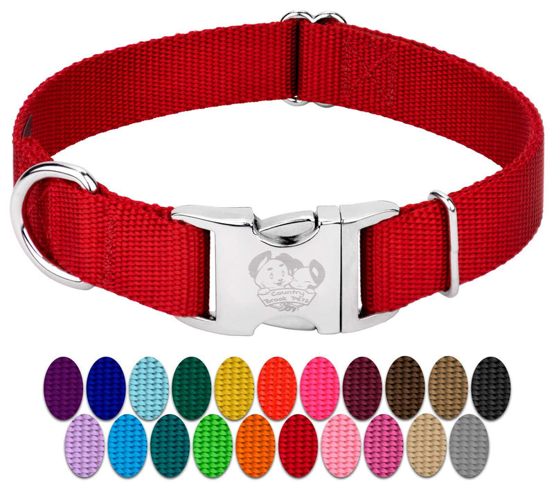 [Australia] - Country Brook Petz - Premium Nylon Dog Collar with Metal Buckle - Vibrant 25 Color Selection Large, 1 Inch Wide Red 