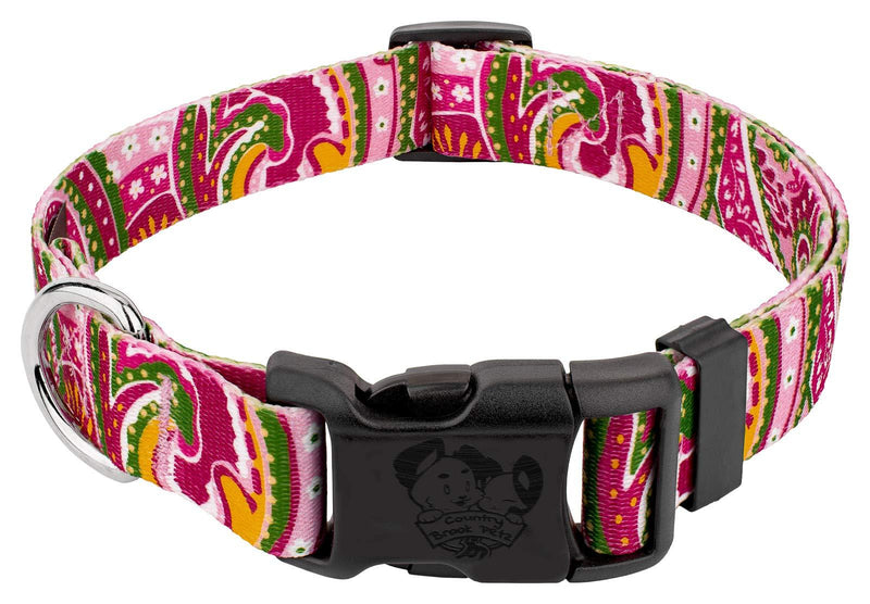[Australia] - Country Brook Design - Deluxe Dog Collar - Paisley Collection Large, 1 Inch Wide Pink Paisley 