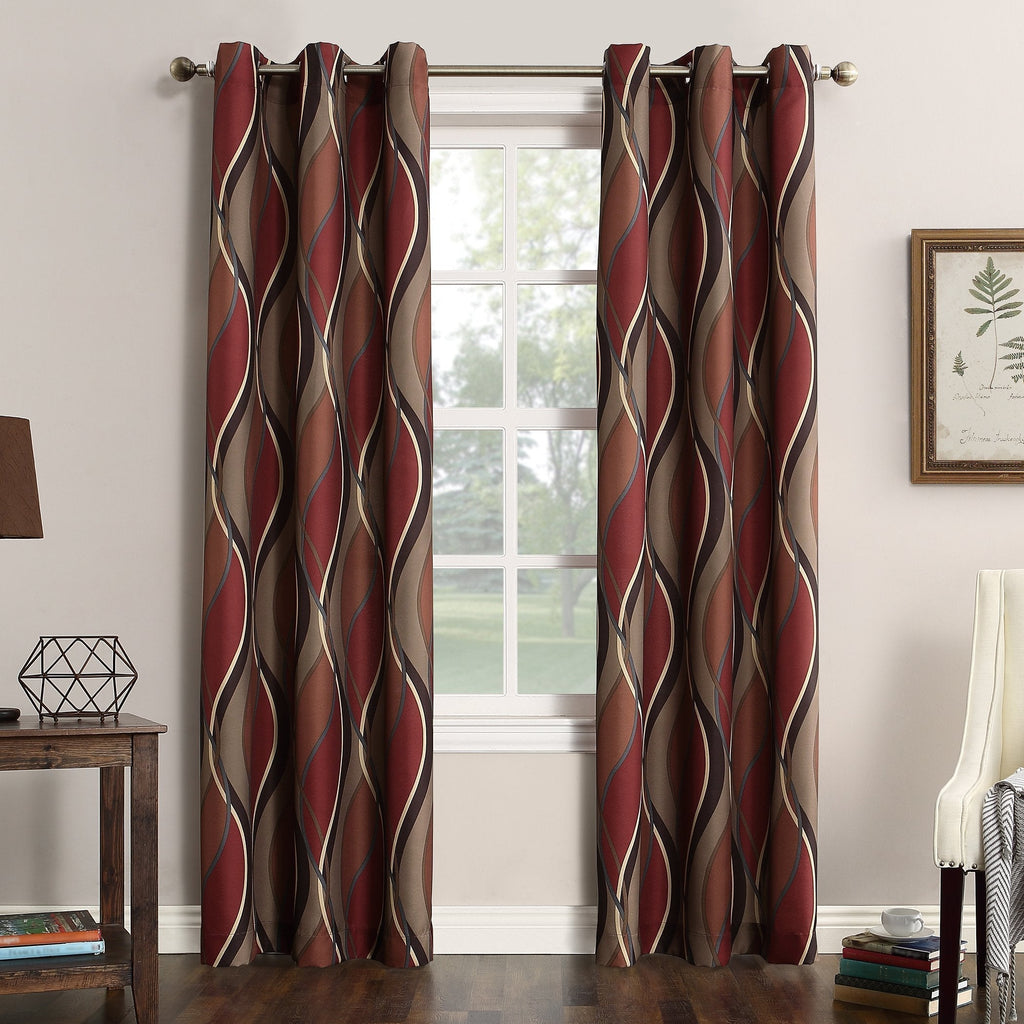 No. 918 Intersect Wave Print Casual Textured Curtain Panel, Paprika, 48" x 63" 48 in x 63 in - PawsPlanet Australia