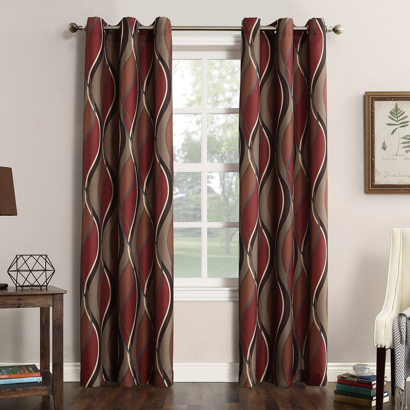 No. 918 Intersect Wave Print Casual Textured Curtain Panel, Paprika, 48" x 63" 48 in x 63 in - PawsPlanet Australia