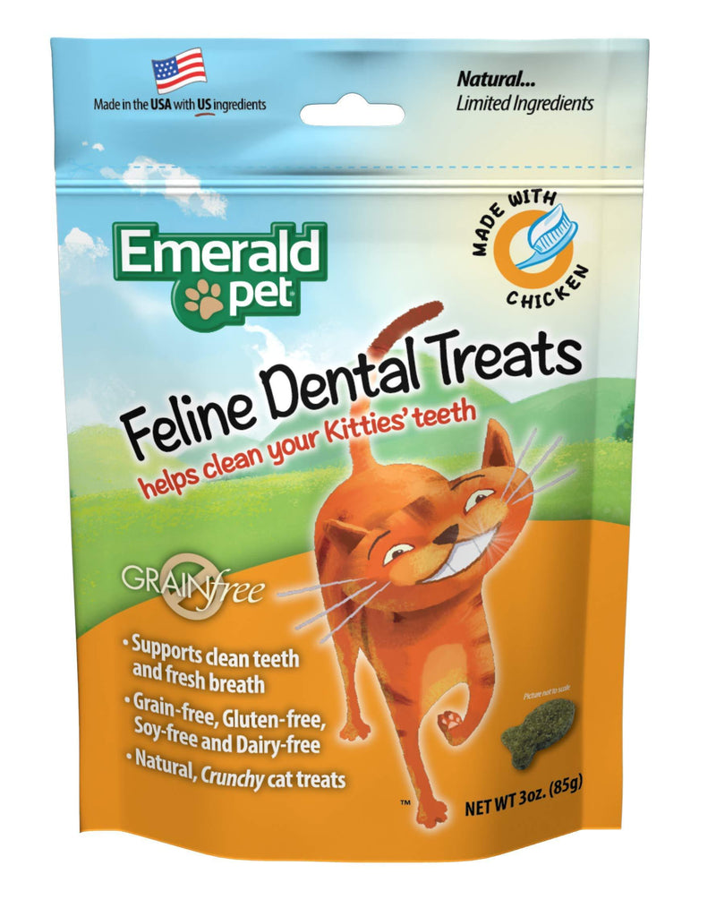 Emerald Pet Dental Crunchy Natural Grain Free Cat Treats, Made in USA Chicken 3 oz - PawsPlanet Australia