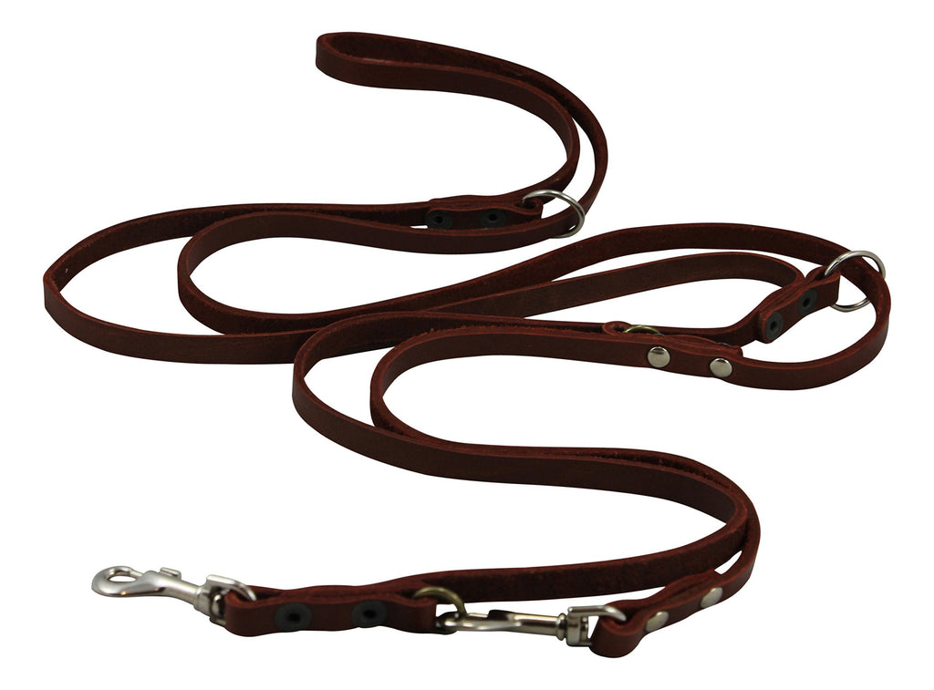 [Australia] - Brown 6 Way European Multifunctional Leather Dog Leash, Adjustable Schutzhund Lead 49"-94" Long, 3/8" Wide (10 mm) for Small Dogs 