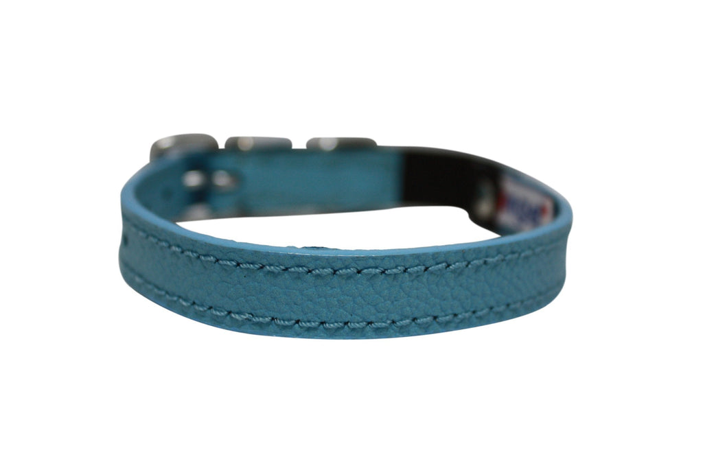 [Australia] - Genuine Leather Safety Release Studded Cat Collar | Stainless Steel & Adjustable Buckle | Durable Kitten Collar | Elastic Stretch Release | Available in Multiple Colors & Sizes | Angel Pet Supplies 12" X 1/2" Baby Blue 