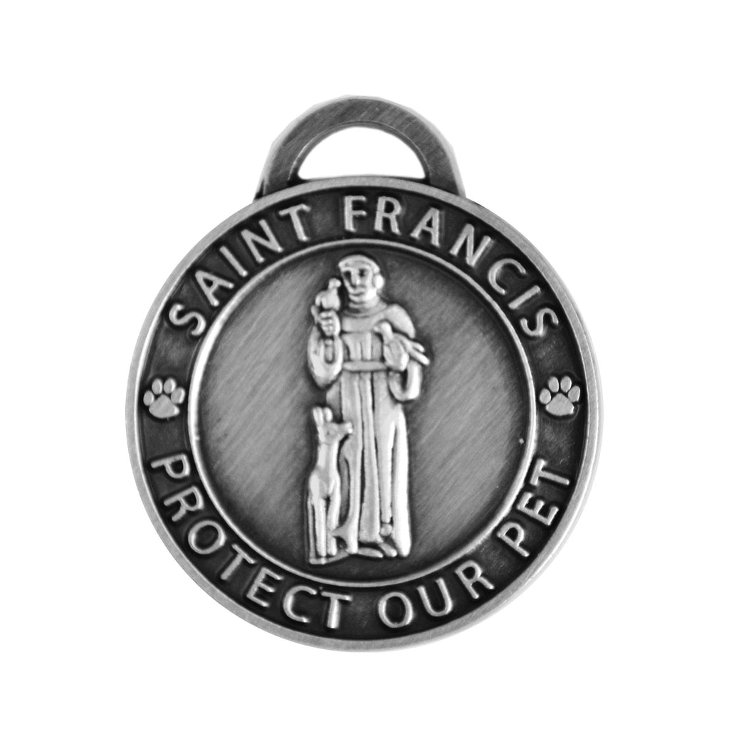 [Australia] - Luxepets Pet Collar Charm, Saint Francis of Assisi, Large, Antique Silver 