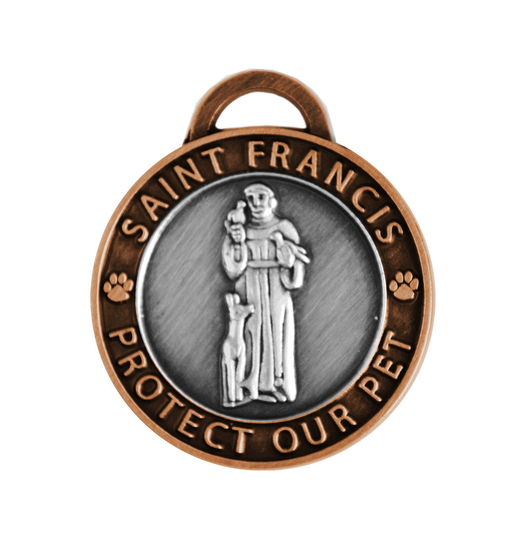 Luxepets Pet Collar Charm, Saint Francis of Assisi, Large, Antique Silver/Copper - PawsPlanet Australia