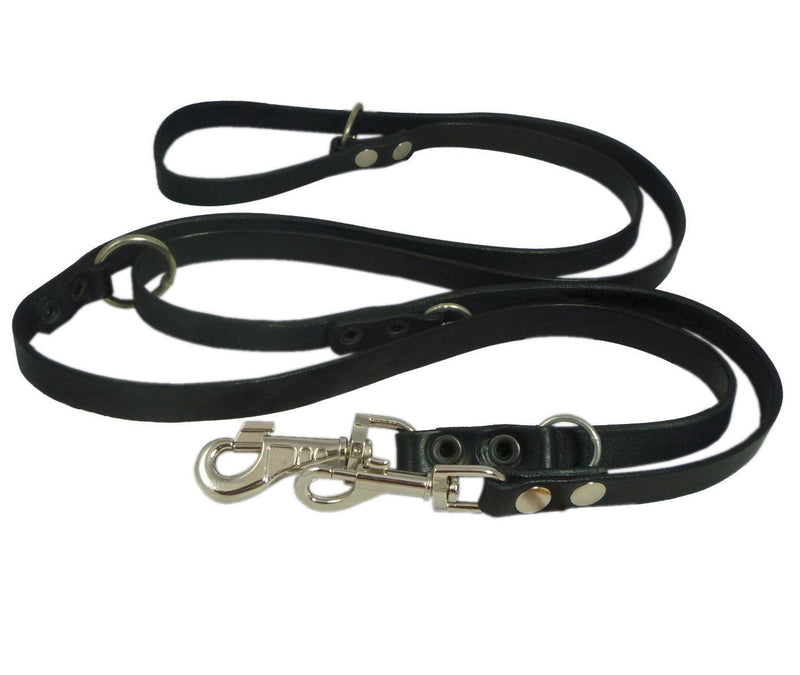 [Australia] - Dogs My Love Black 6 Way European Multifunctional Leather Dog Leash, Adjustable Schutzhund Lead 49"-94" Long, 3/4" Wide (18 mm) 