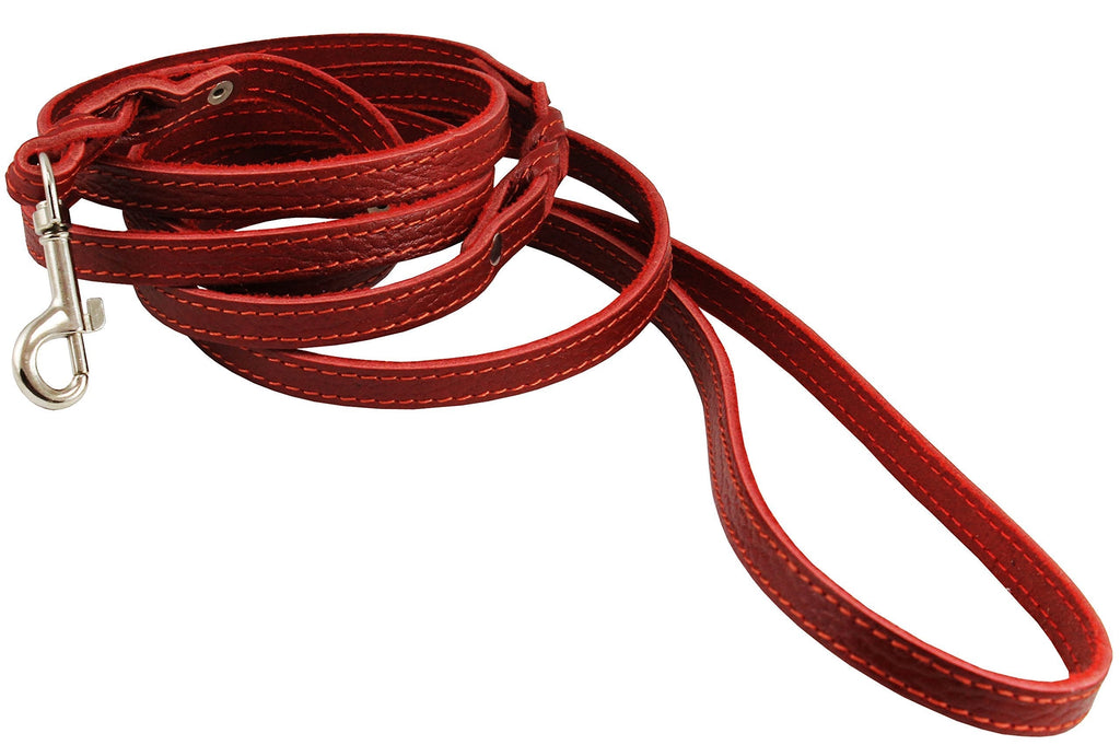 [Australia] - 6' Genuine Leather Braided Dog Leash Red 3/8" Wide for Small Breeds 