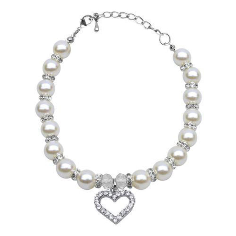 Mirage Pet Products 10 to 12-Inch Heart and Pearl Necklace, Large, White - PawsPlanet Australia