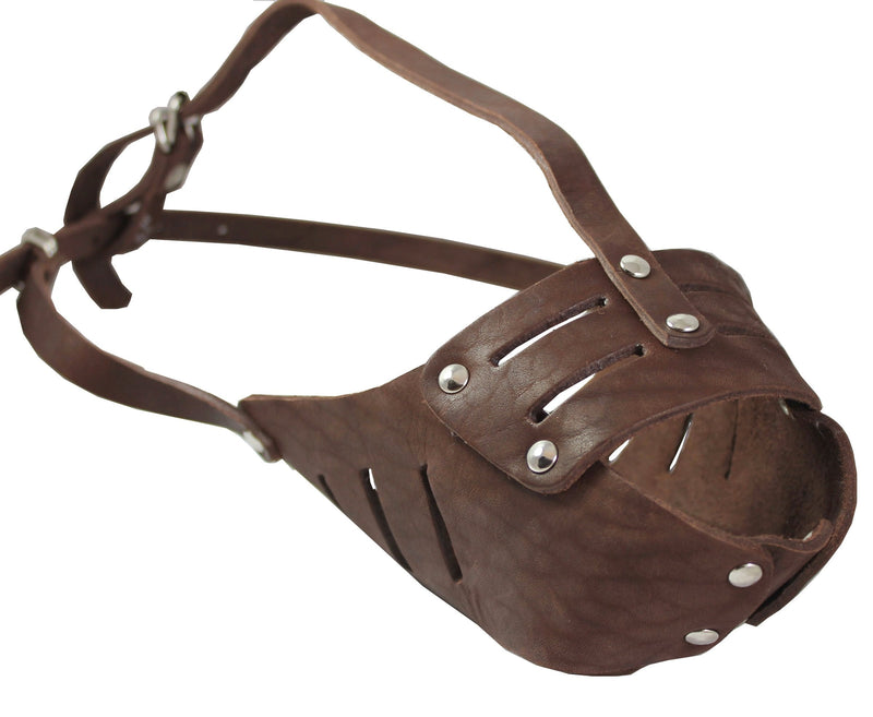 [Australia] - Real Leather Cage Basket Secure Dog Muzzle #118 Brown - Pit Bull, Amstaff (Circumference 11.8", Snout Length 3.5") 