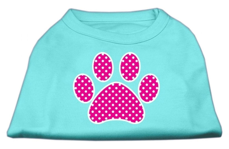 [Australia] - Mirage Pet Products Pink Swiss Dot Paw Screen Print Shirt, X-Small, Aqua 