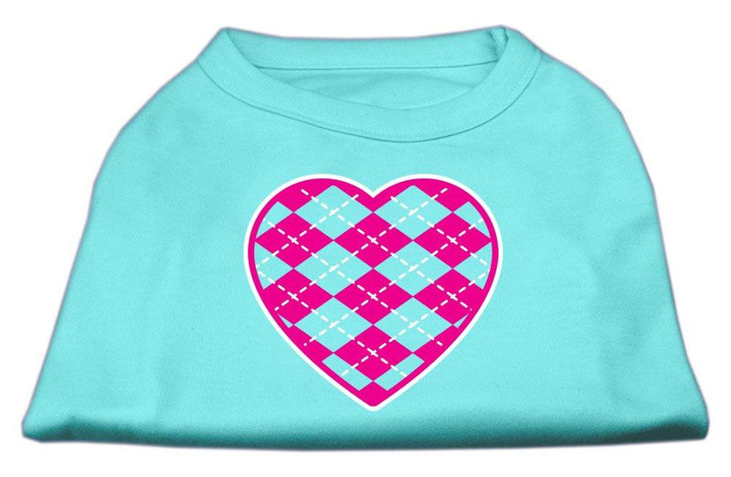 [Australia] - Mirage Pet Products Argyle Heart Pink Screen Print Shirt Aqua XS (8) 