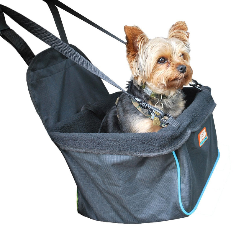 [Australia] - Animal Planet Puppy Booster Car Seat Cover for Small Dogs - Portable, Foldable, Collapsable Pet Car Carrier with Safety Leash - 12Lbs & Under Black with Blue Trim 
