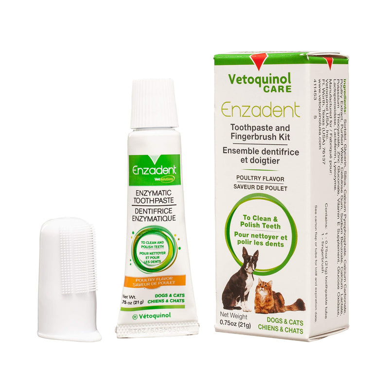 Vetoquinol Enzadent Enzymatic Toothpaste Kit + Fingerbrush for Cats & Dogs – .75oz, Poultry Flavor – Oral Dental Care Kit: Removes Plaque, Polishes Teeth & Freshens Breath - PawsPlanet Australia