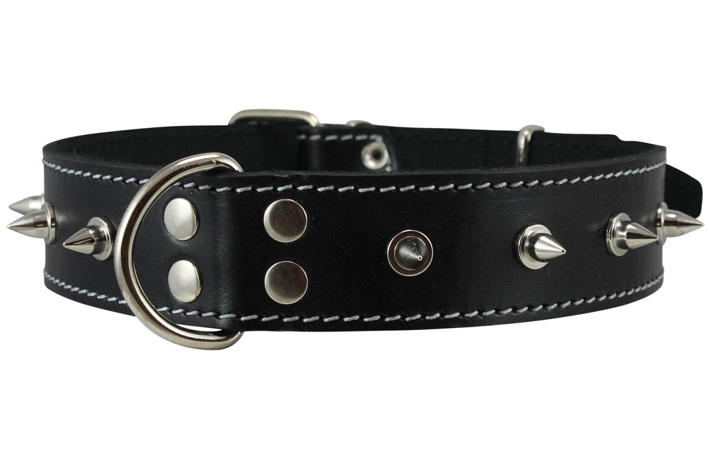 [Australia] - Dogs My Love Real Leather Black Spiked Dog Collar Spikes, 1.5" Wide. Fits 17"-21.5" Neck, Large Breeds. 