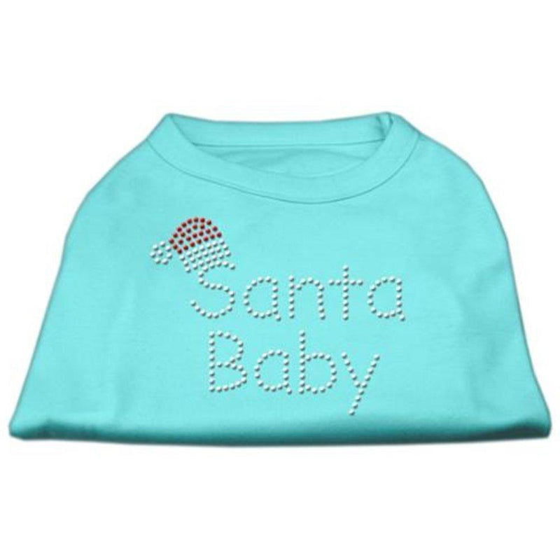 [Australia] - Mirage Pet Products 12-Inch Santa Baby Rhinestone Print Shirt for Pets, Medium, Aqua 