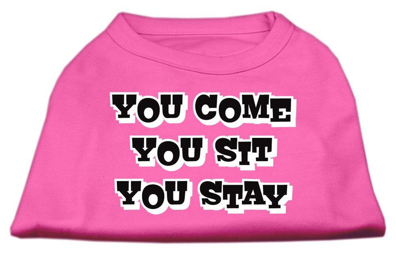 [Australia] - Mirage Pet Products 8-Inch You Come/You Sit/You Stay Screen Print Shirts for Pets, X-Small, Bright Pink 