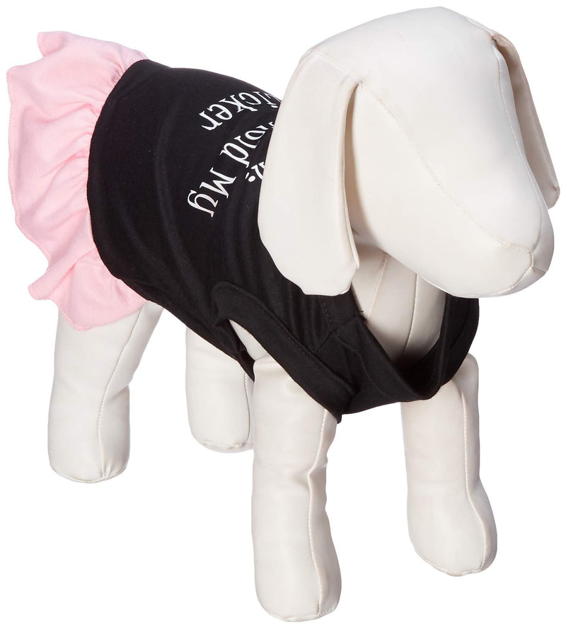 [Australia] - Mirage Pet Products 12-Inch Can't Hold My Licker Screen Print Dress Medium Black with Pink 