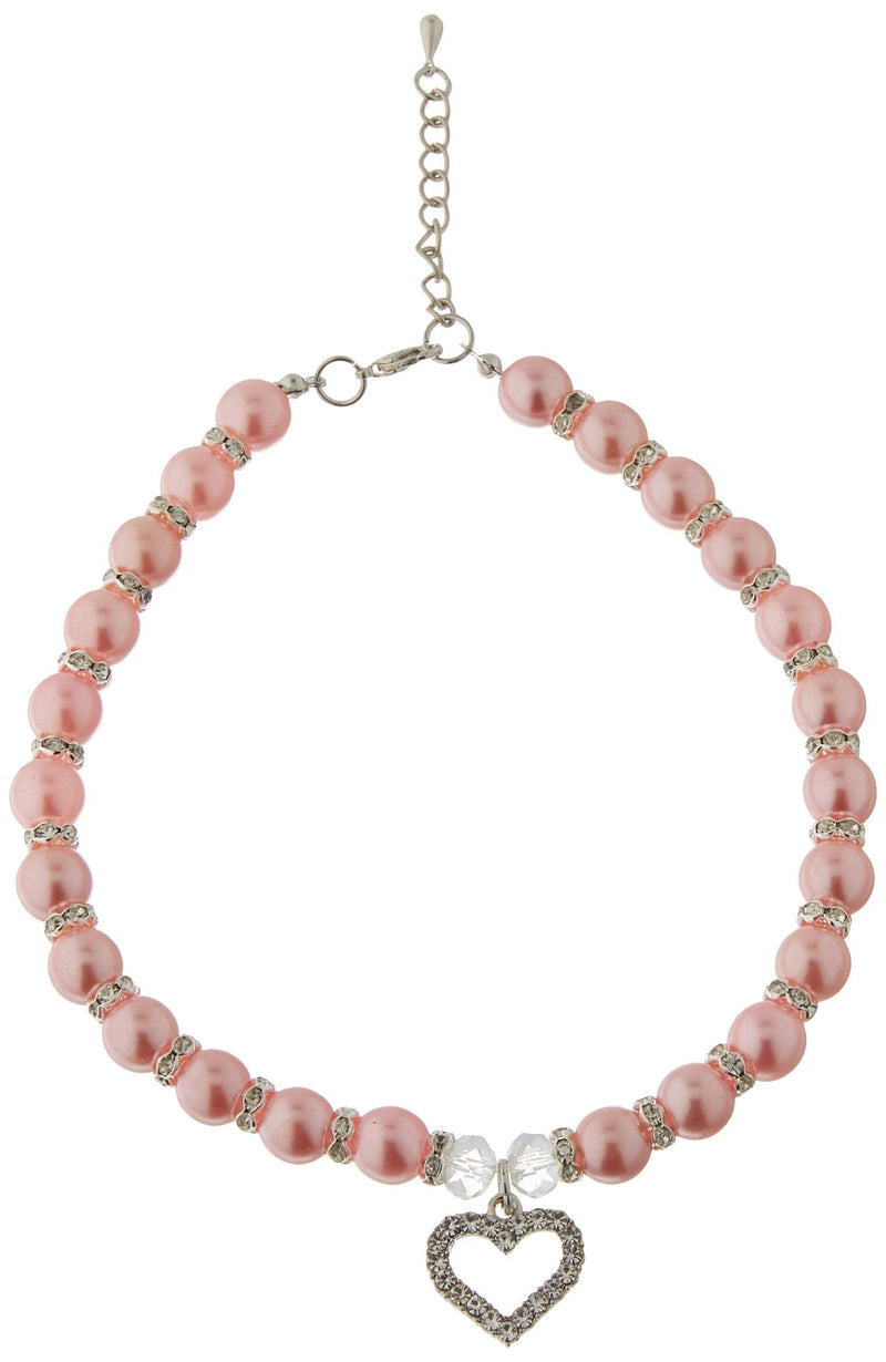 Mirage Pet Products 10 to 12-Inch Heart and Pearl Necklace, Large, Rose - PawsPlanet Australia