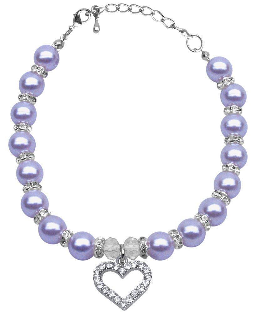 Mirage Pet Products 8 to 10-Inch Heart and Pearl Necklace, Medium, Lavender - PawsPlanet Australia