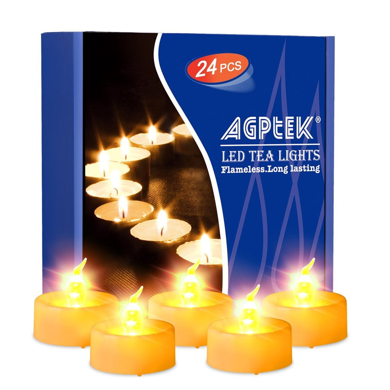 AGPtEK Timer Flickering Flameless LED Candles Battery-Operated Tealights for Wedding Holiday Party Home Decoration 24pcs(Amber Yellow) Amber Yellow - PawsPlanet Australia