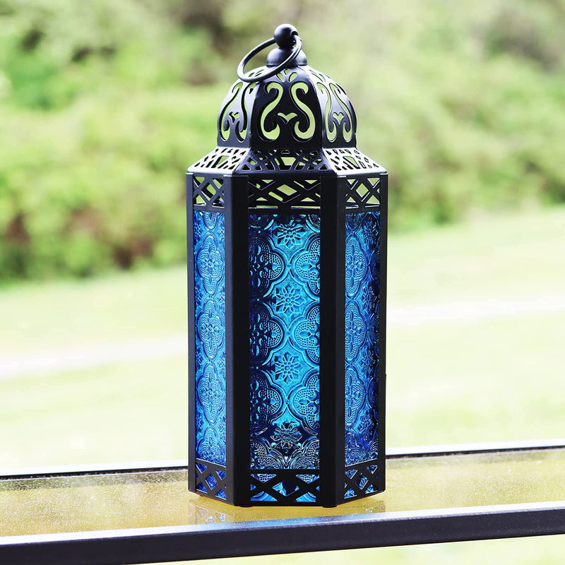 Vela Lanterns Decorative Candle Lanterns - Blue Glass, Medium 1 Unit - PawsPlanet Australia