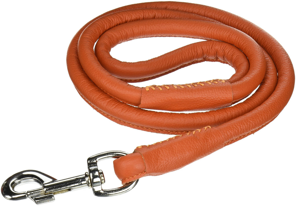 [Australia] - Dogline Soft and Padded Rolled Round Leather Leash for Dogs W1/2" L 4ft Orange 