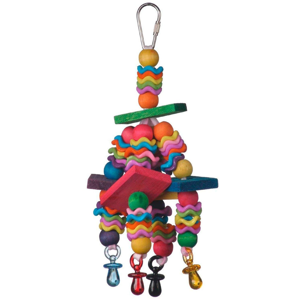 [Australia] - Super Bird Creations SB736 Wiggles and Wafers Colorful Chewable Wooden Bird Toy with Blocks and Pacifiers, Medium Size, 3” x 5” x 9” Varies 