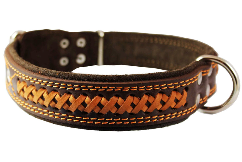 [Australia] - Genuine Leather Braided Dog Collar, Brown 1.5" Wide. Fits 17"-22" Neck. 