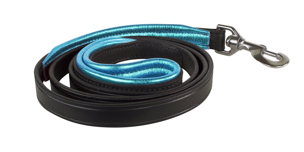 [Australia] - Perri's Padded Leather Dog Leash BLACK/TURQUOISE 