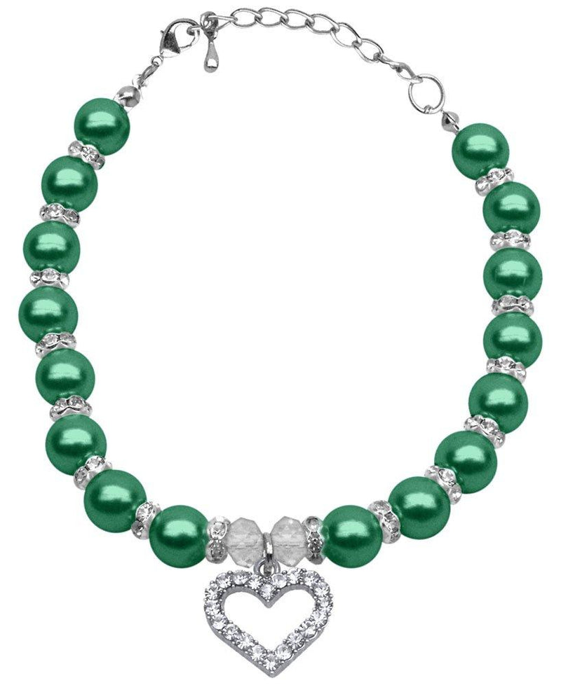 [Australia] - Mirage Pet Products 10 to 12-Inch Heart and Pearl Necklace, Large, Emerald Green 