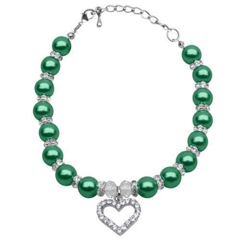 [Australia] - Mirage Pet Products 6 to 8-Inch Heart and Pearl Necklace, Small, Emerald Green 