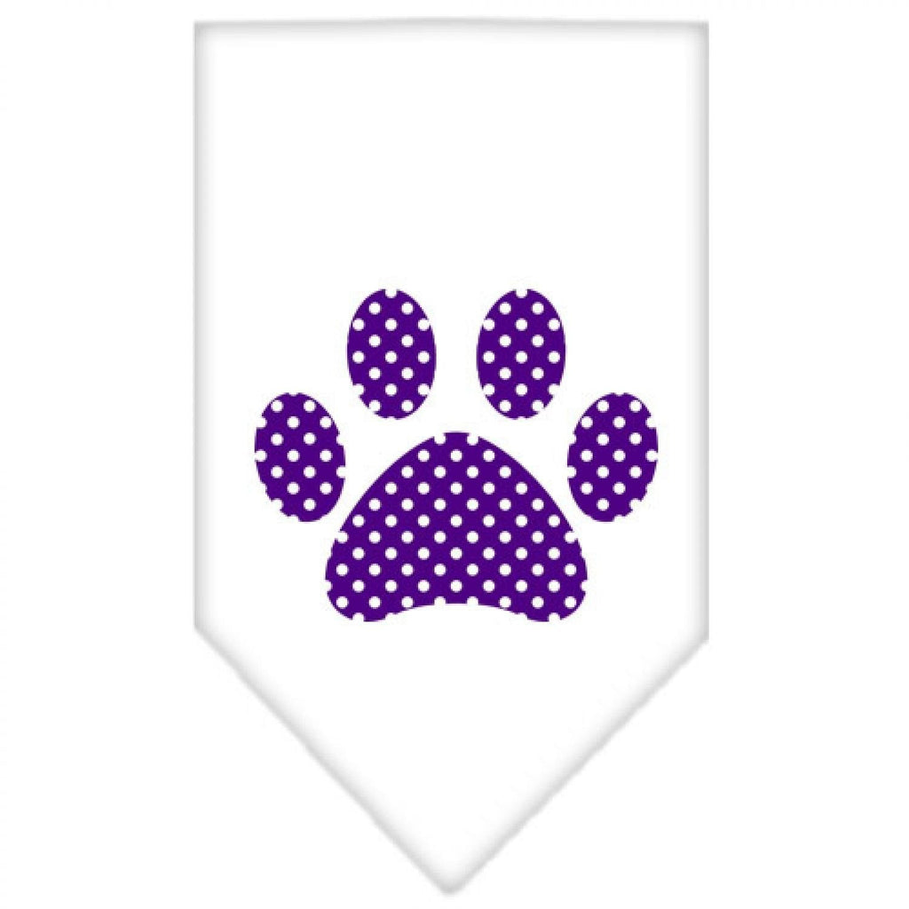 [Australia] - Purple Swiss Dot Paw Screen Print Dog Bandanas Large White 