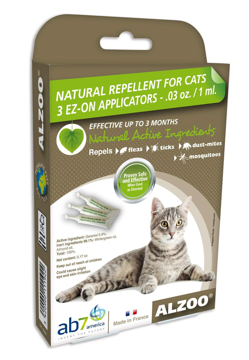 ALZOO Natural Flea & Tick Repellent for Cats - Spot On - EZ ON Applicators - 3pk… - PawsPlanet Australia