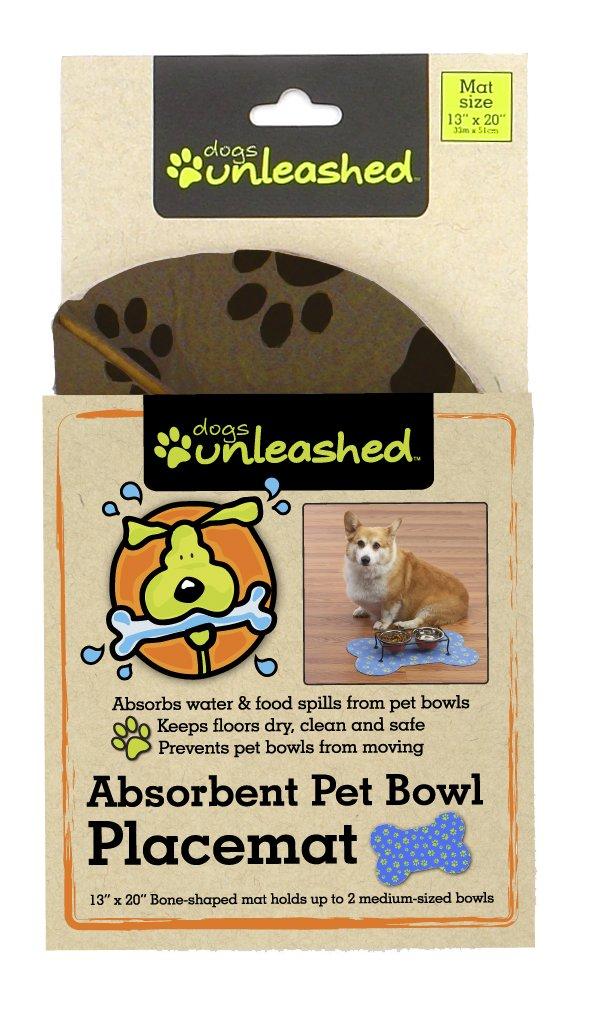 [Australia] - Dogs Unleashed Ritz Absorbent Bone Shape Pet Placemat, 13 by 20-Inch Brown 