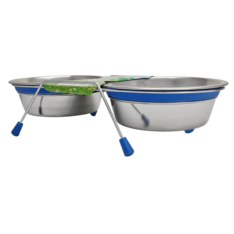 [Australia] - Loving Pets Silent Double Diner Pet Bowl 1-Quart Blue 