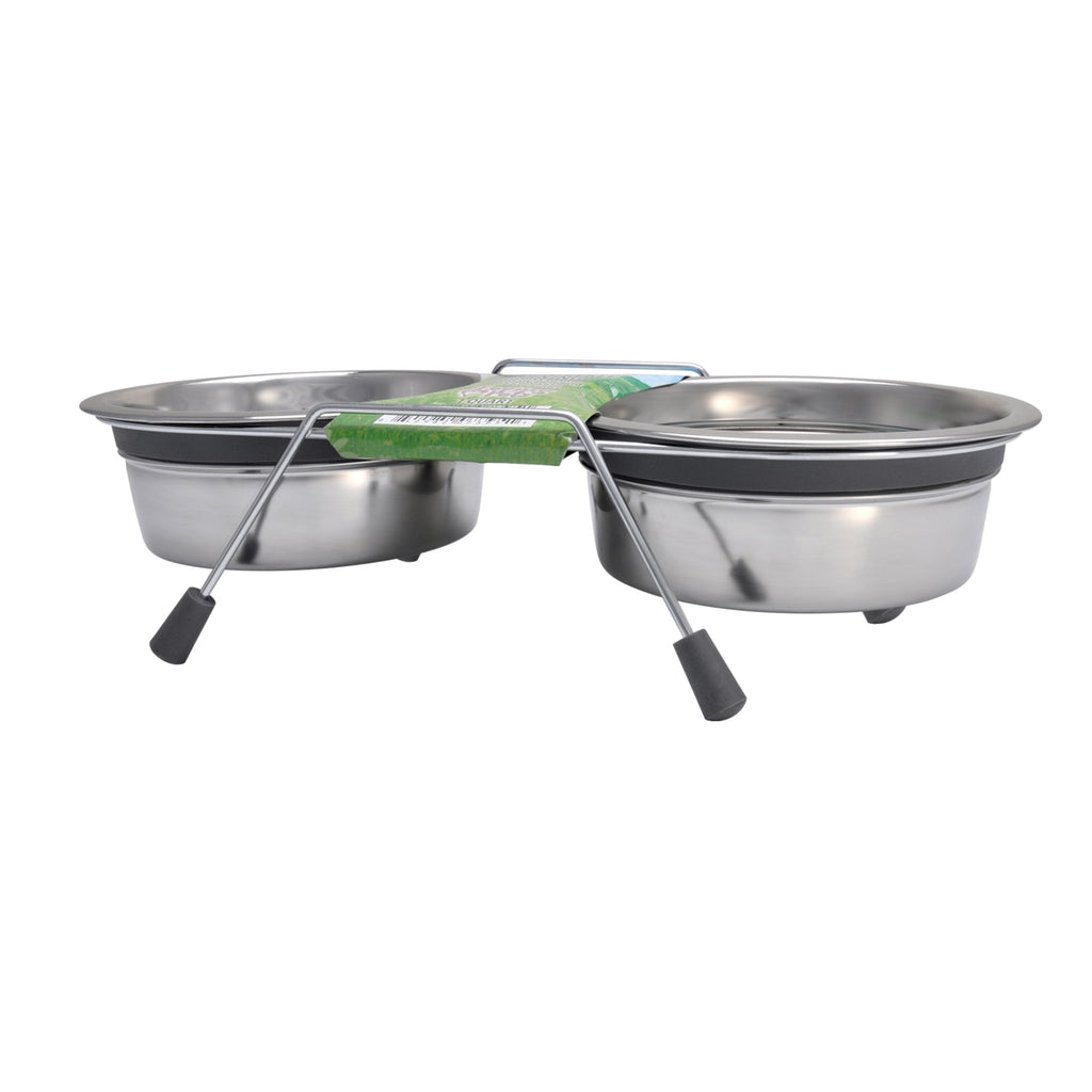 [Australia] - Loving Pets Silent Double Diner Pet Bowl 1-Quart Grey 