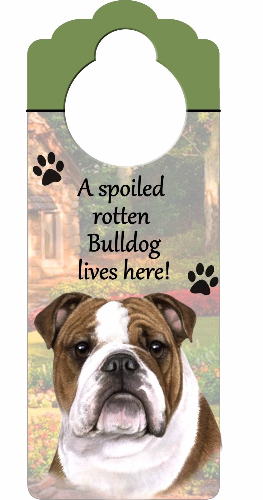 [Australia] - Bulldog Wood Sign "A Spoiled Rotten Bulldog Lives Here"with Artistic Photograph Measuring 10 by 4 Inches Can Be Hung On Doorknobs Or Anywhere In Home 