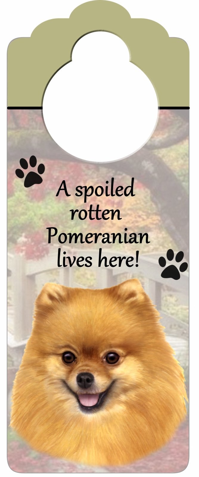 [Australia] - Pomeranian Wood Sign "A Spoiled Rotten Pomeranian Lives Here"with Artistic Photograph Measuring 10 by 4 Inches Can Be Hung On Doorknobs Or Anywhere In Home 