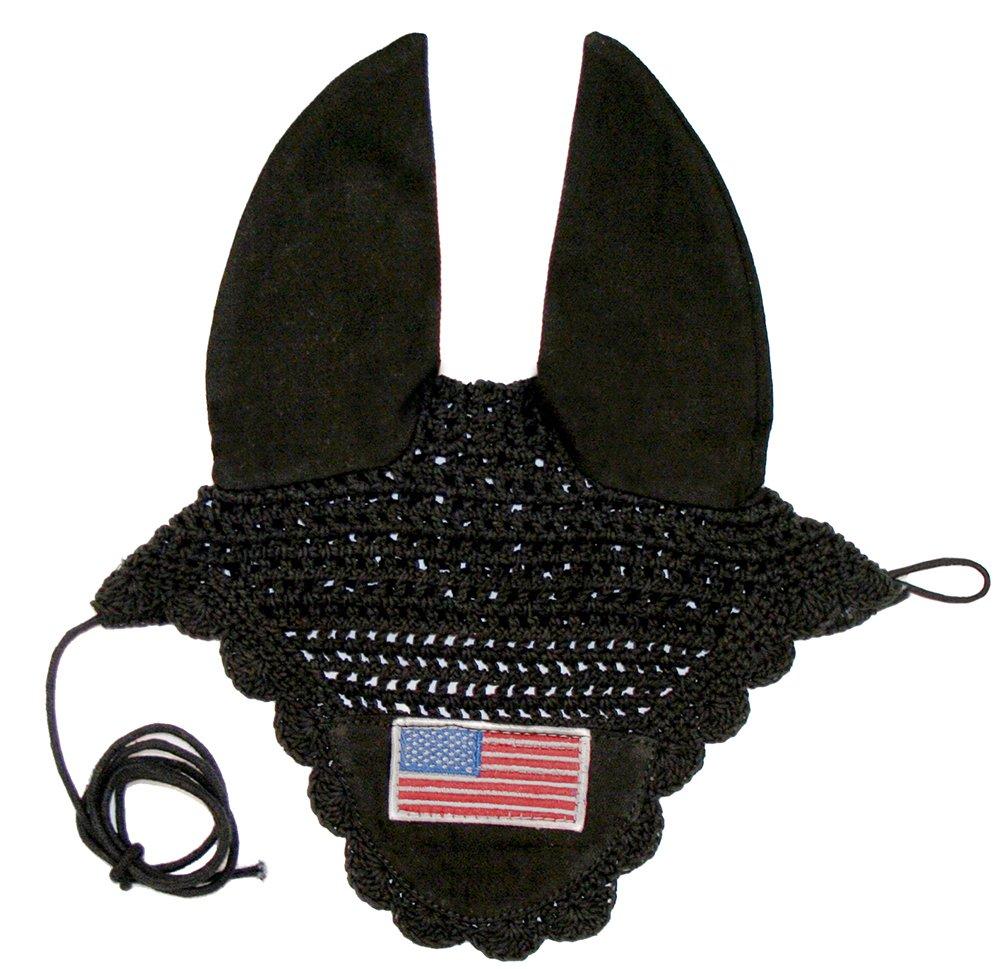 Derby Originals Paris Tack Patriotic Flag Crochet Ear Nets, Black,Full - PawsPlanet Australia