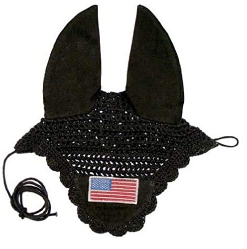 Derby Originals Paris Tack Patriotic Flag Crochet Ear Nets, Black,Oversize - PawsPlanet Australia