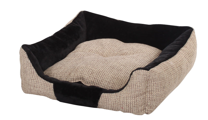 [Australia] - PILLOW - NATURAL & BLACK - PetPals  Durable Jute & Fleece Plush Cuddler with Reversable Pillow, 24 x 20 x 6", Natural/Black 