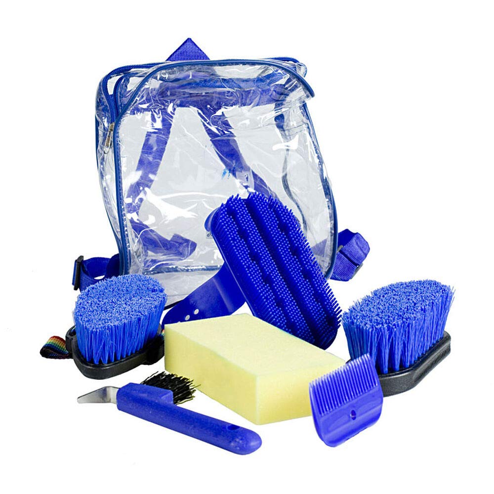 HORZE Backpack Easy-Carry Horse Grooming Set with Six Soft Grip Grooming Tools Blue - PawsPlanet Australia