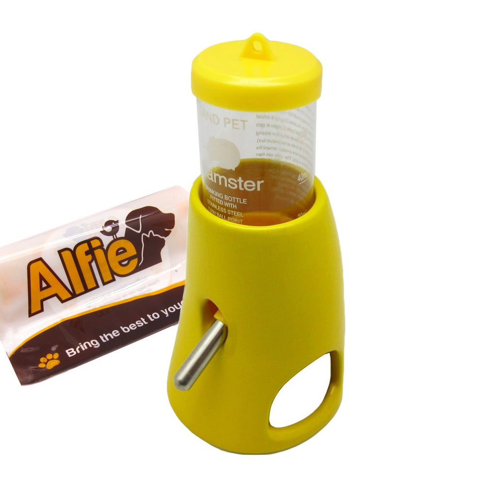 Alfie Pet - 2-in-1 Water Bottle with Ceramic Base Hut for Small Animals Like Dwarf Hamster and Mouse Yellow - PawsPlanet Australia