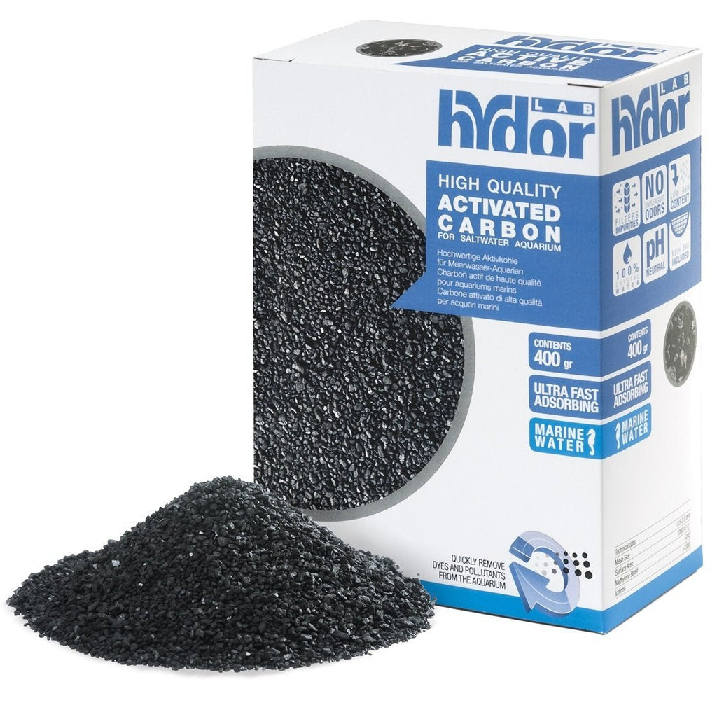 [Australia] - Hydor Activated Carbon Salt Water Professional External Canister Filter Media – Low Ash Content for Saltwater Aquariums – Produces Crystal Clear Water – Includes Mesh Bag – 400 GM Pouch, Black (D02200) 