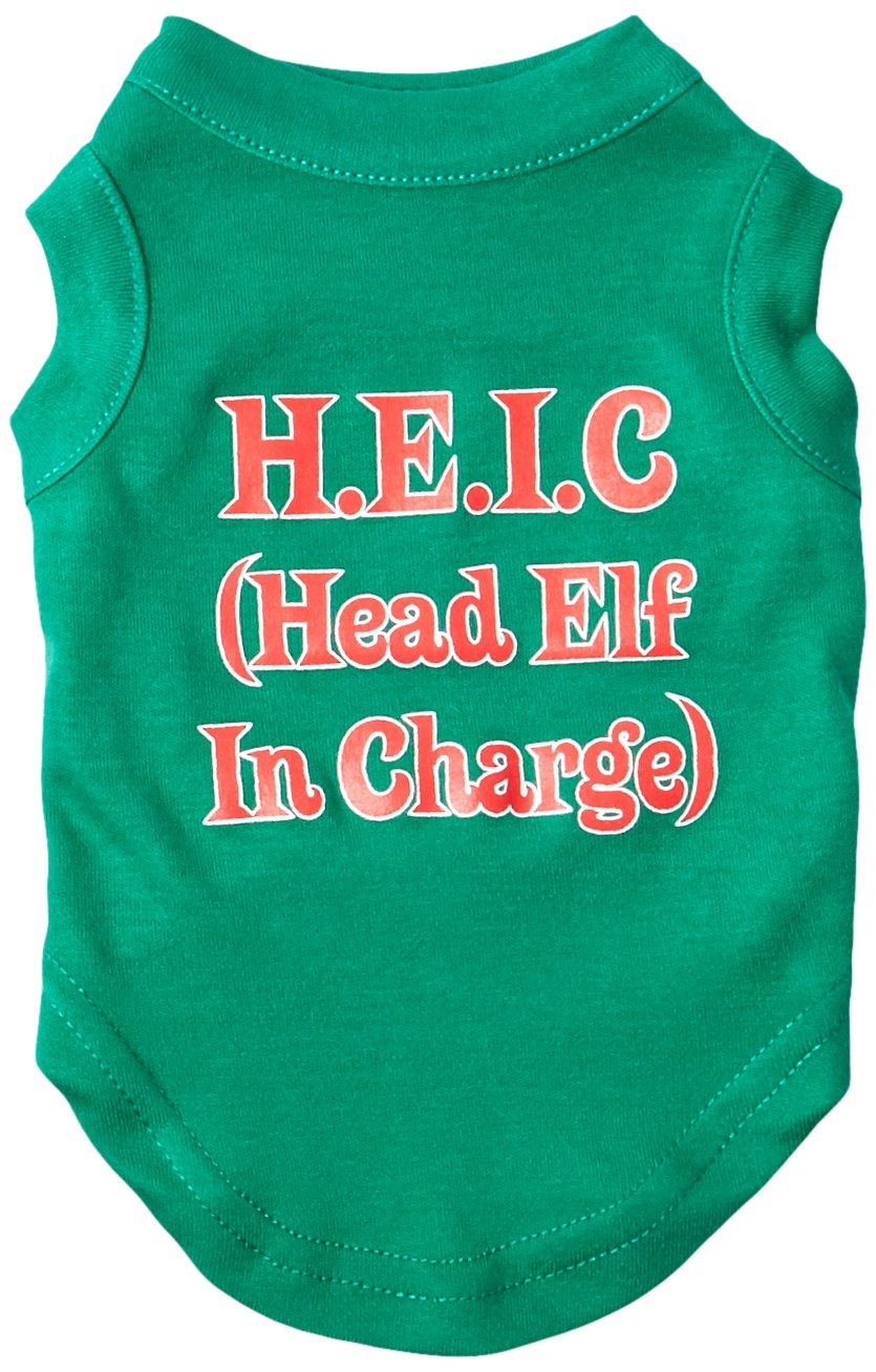 [Australia] - Mirage Pet Products 10-Inch Head Elf in-Charge Screen Print Shirts for Pets, Small, Emerald Green 