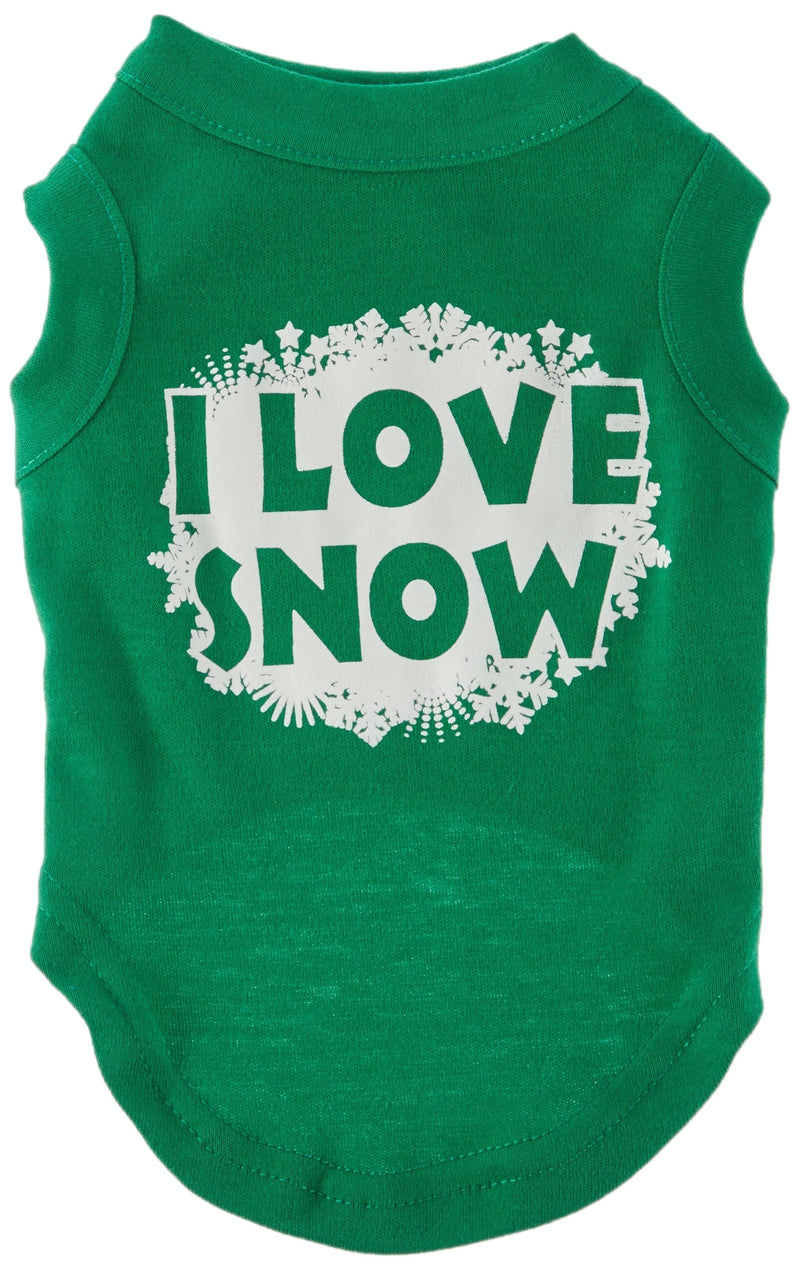 [Australia] - Mirage Pet Products 10-Inch I Love Snow Screen Print Shirts for Pets, Small, Emerald Green 
